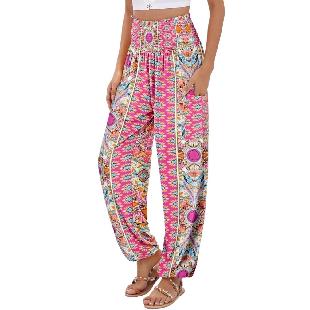 Women's High-Waist Printed Wide-Leg Pants