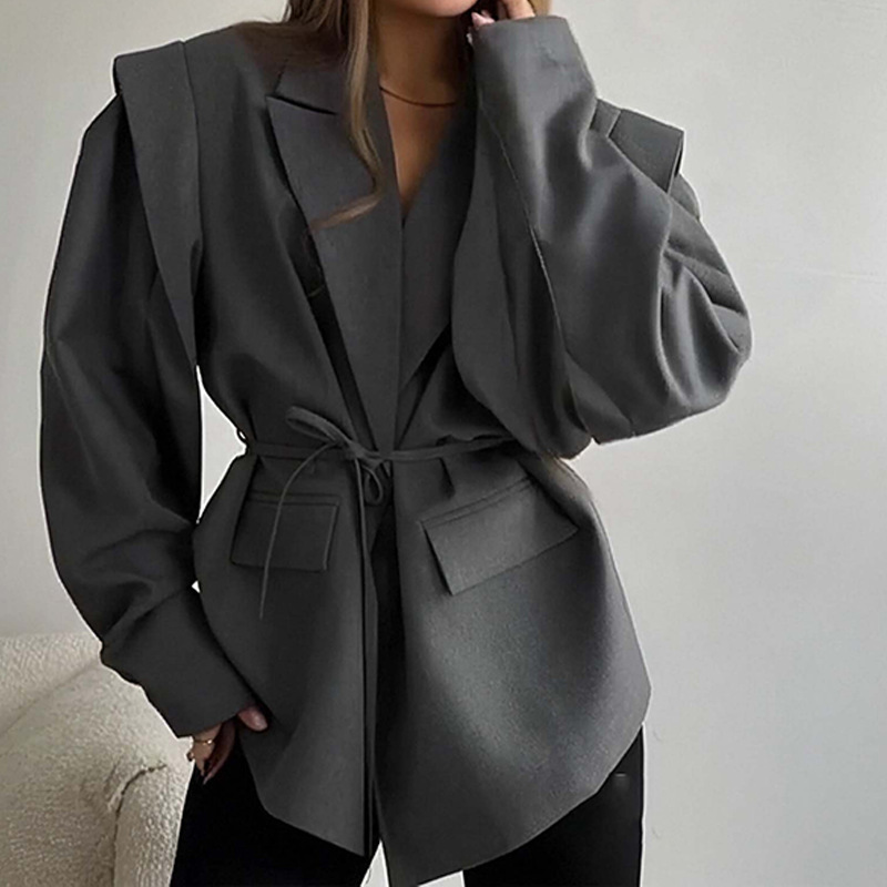 Women's V-Neck Tie-Waist Slimming Loose Fit Coat