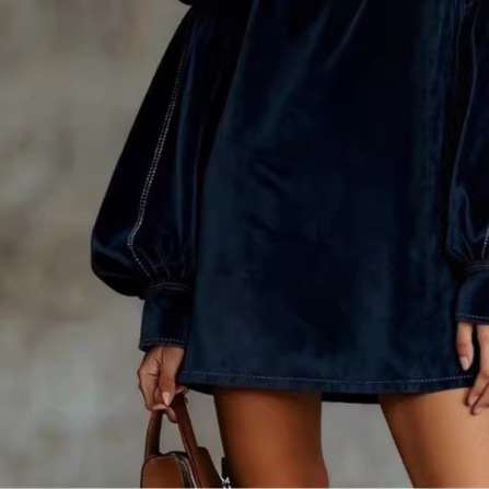 Velvet Off-Shoulder Mini Dress with Puff Sleeves