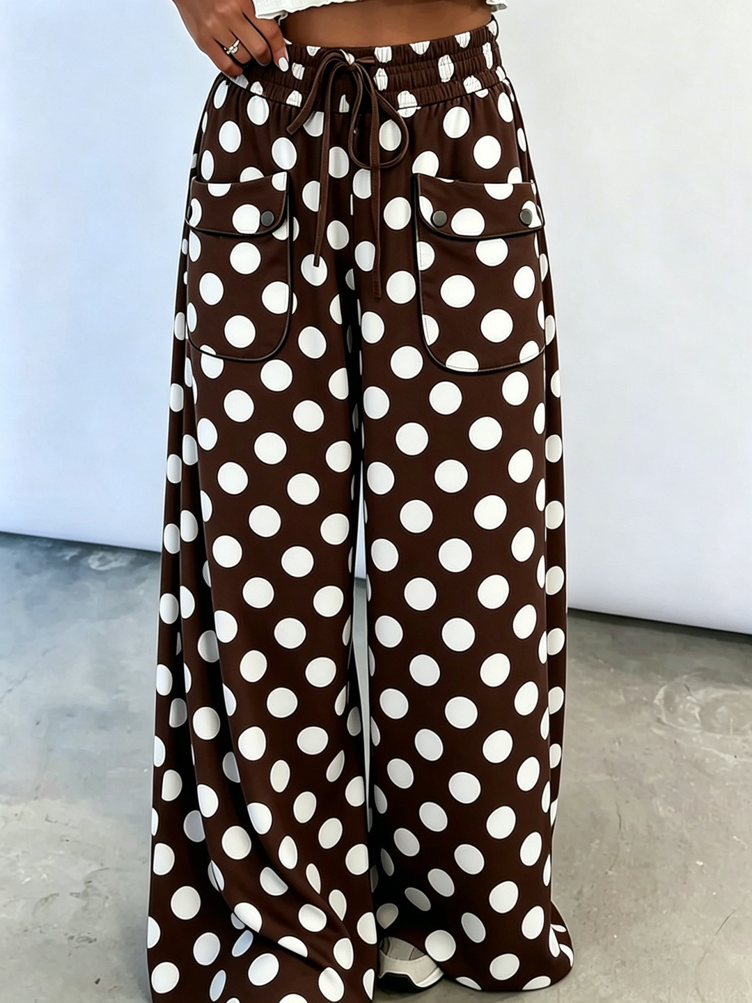 Polka Dot Print Wide-Leg Casual Pants for Women