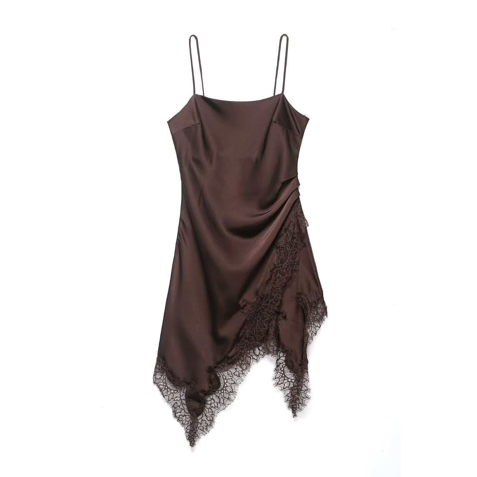 Women's Sleeveless Lace Trim Open Back Cami Dress