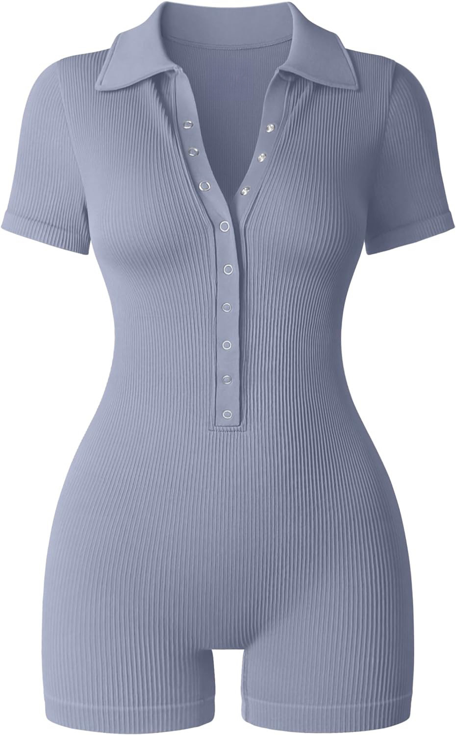 Ribbed V-Neck Women's Yoga Bodysuit with Waist-Cinching Stretch
