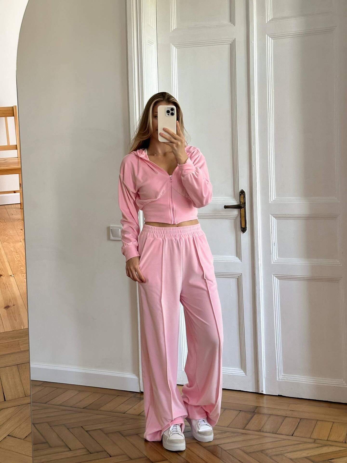 Women's Silver Fox Velvet Two-Piece Set – Solid Zip Cardigan & Elastic Wide-Leg Pants