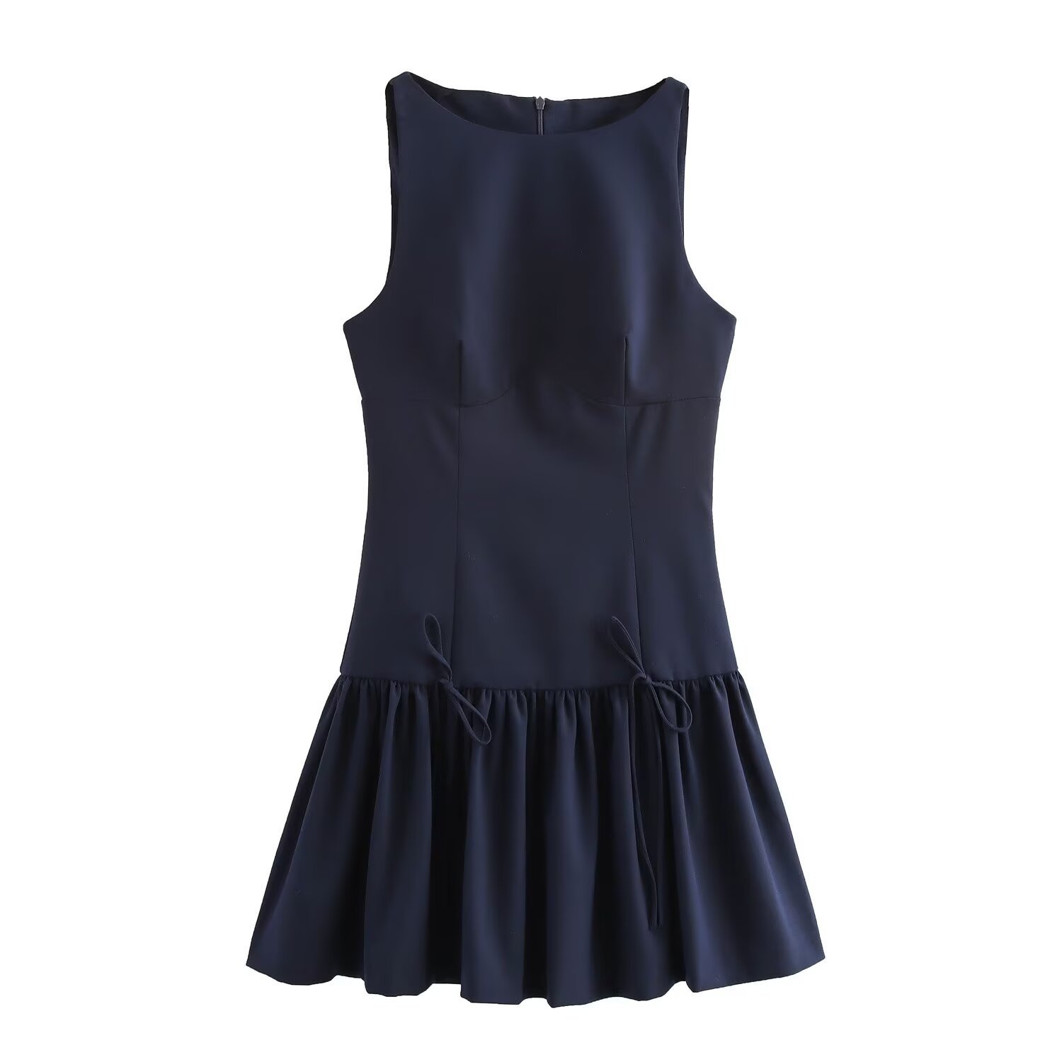 Women's Elegant Bow-Accent Mini Dress with Pleated A-Line Silhouette