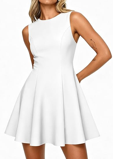 Women's Sleeveless Boat Neck A-Line Dress Casual