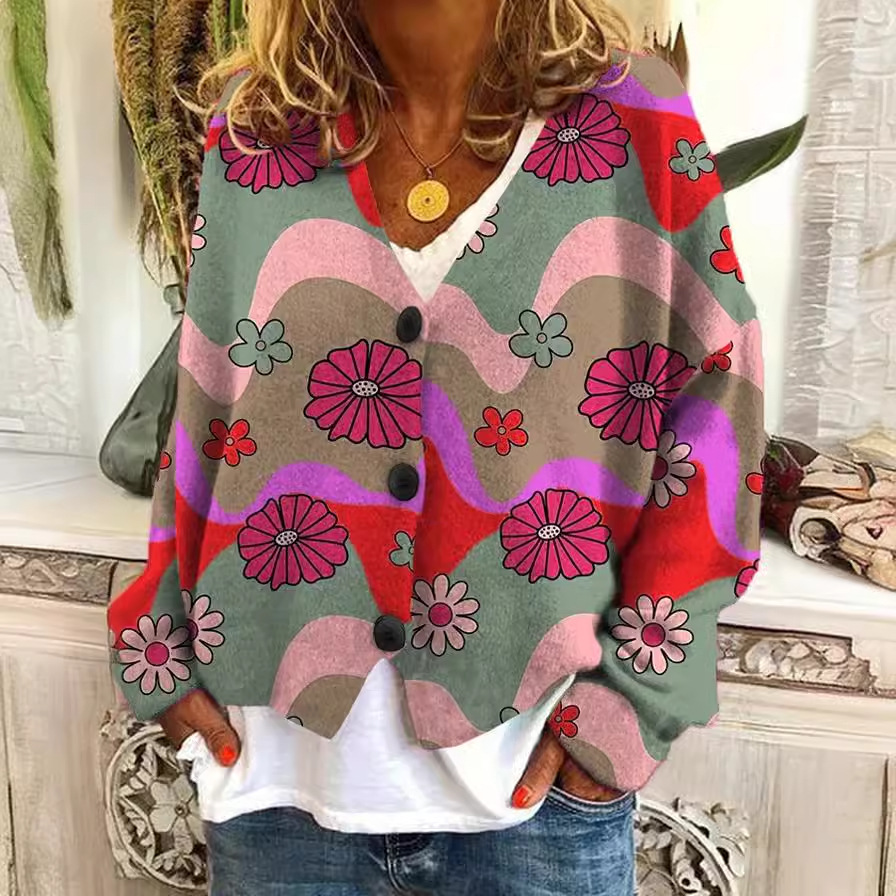 3D Print Women's Cardigan Soft Knit Casual Wrap Sweater