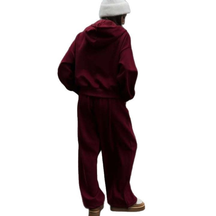 Women's Casual Long Sleeve Hooded Zip-Up Tracksuit Set with Pants