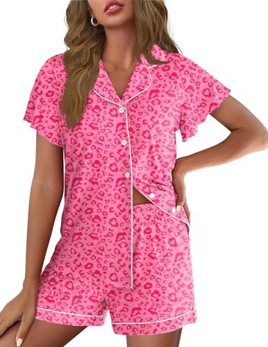 Women's Cuban Collar Polka Dot Leopard Print Short Sleeve Loungewear Set