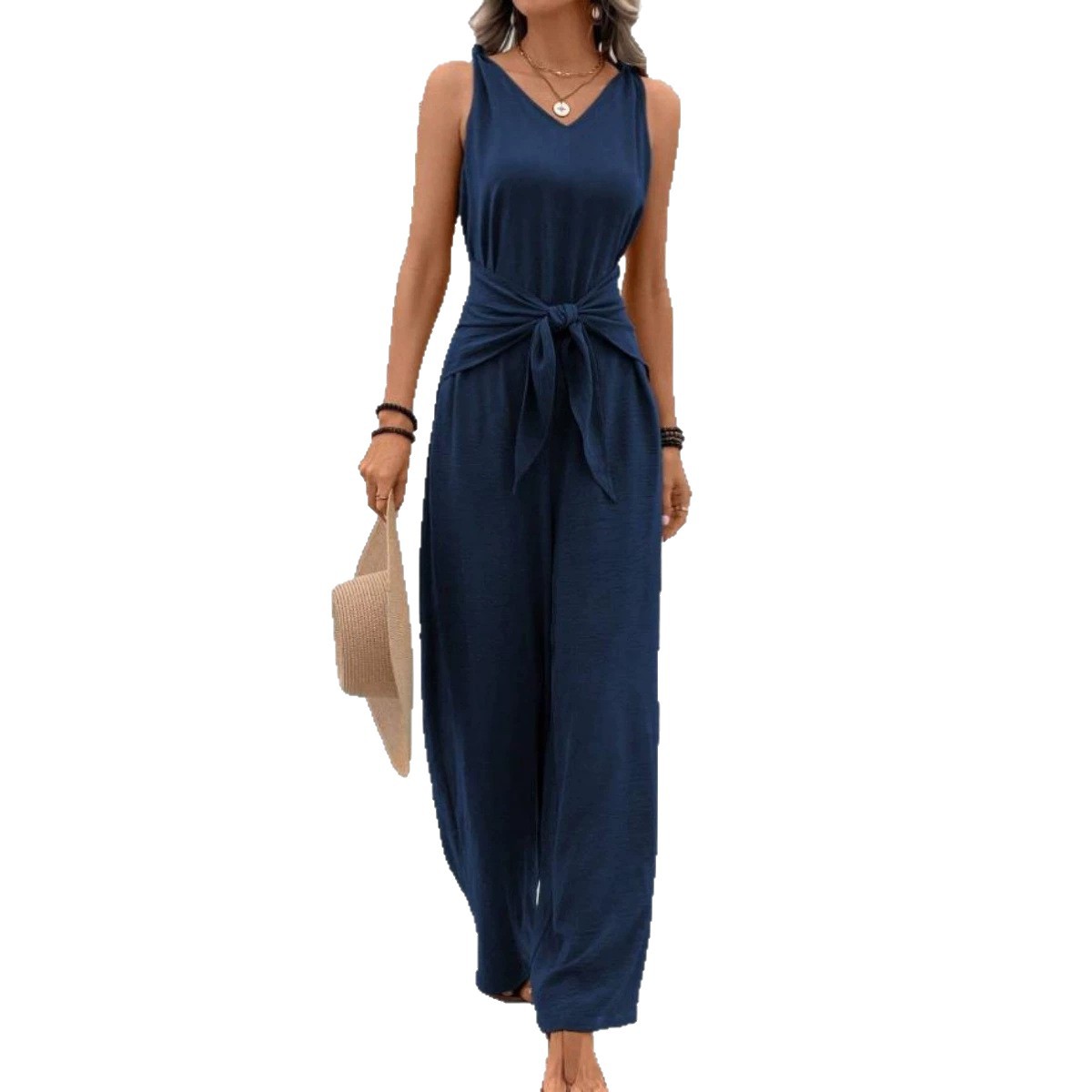 Women's Sleeveless Twist Knot Wide-Leg Jumpsuit