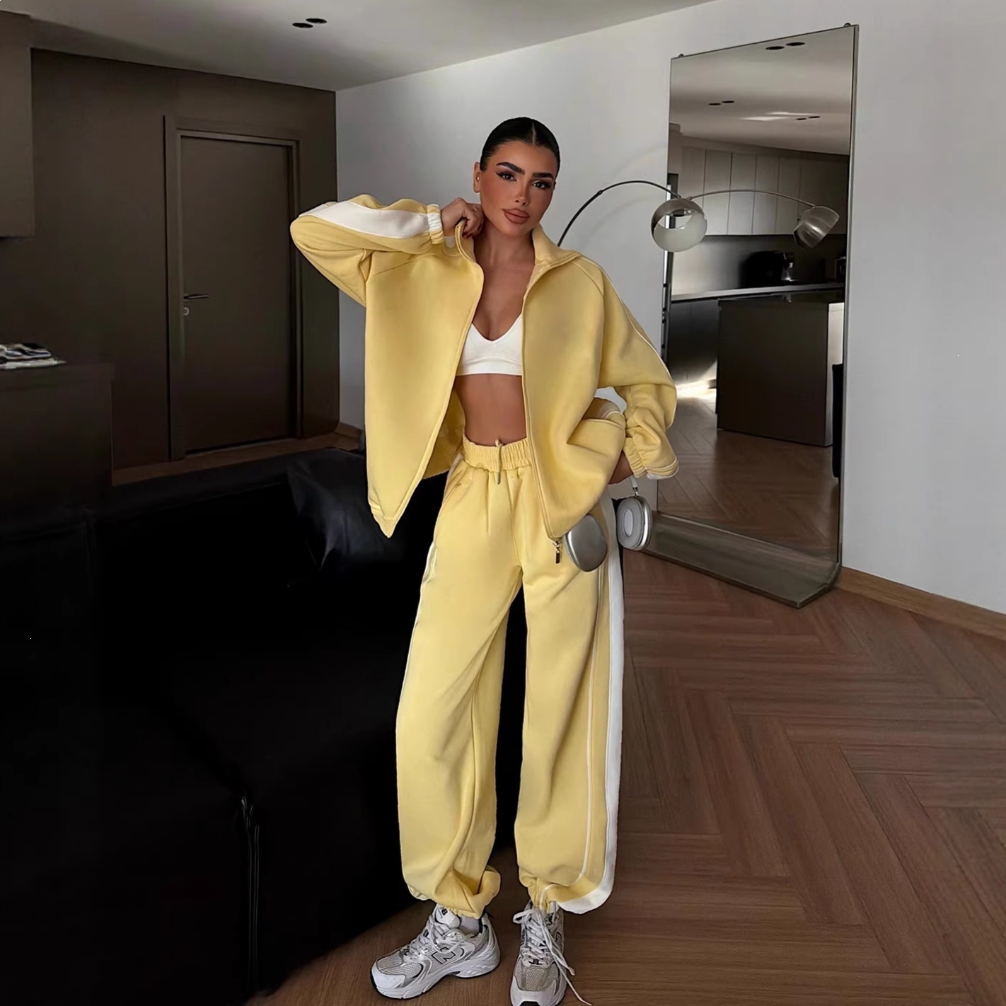 Women's Colorblock Zip Cardigan and Pants Two-Piece Set