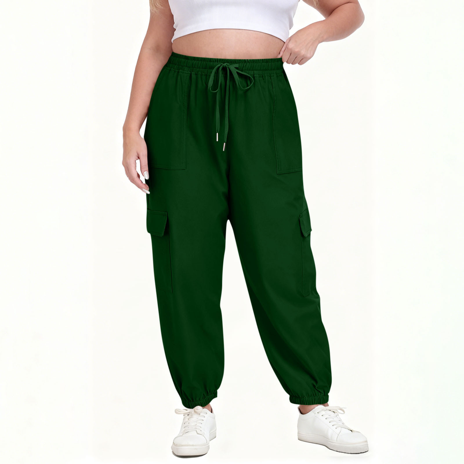 Relaxed Drawstring Solid Color Pants with Four Pockets
