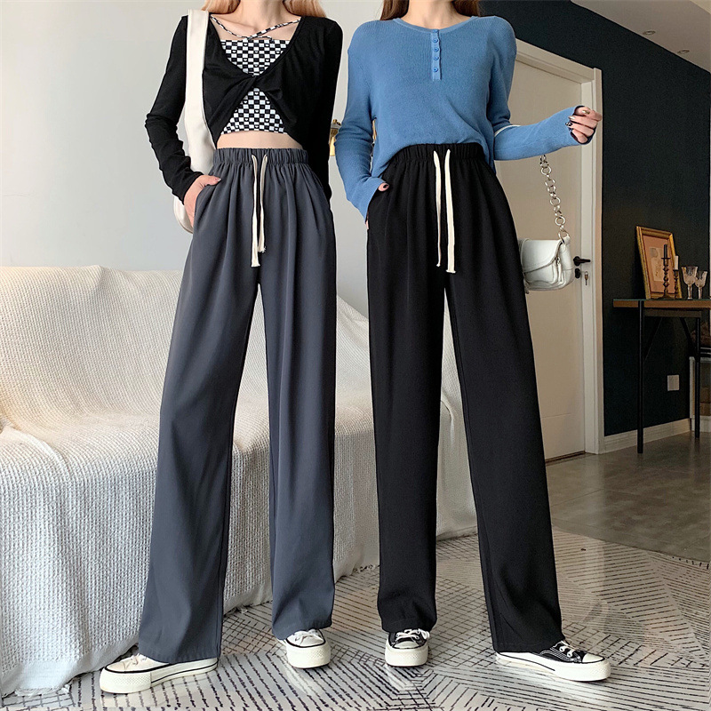 Women's High-Waist Wide-Leg Pants Slimming Loose Straight Korean Style