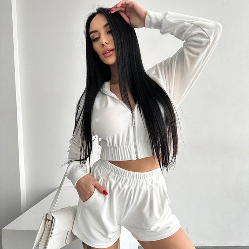 Women's Floral Print Long Sleeve Zip Cardigan Top and Casual Shorts Set