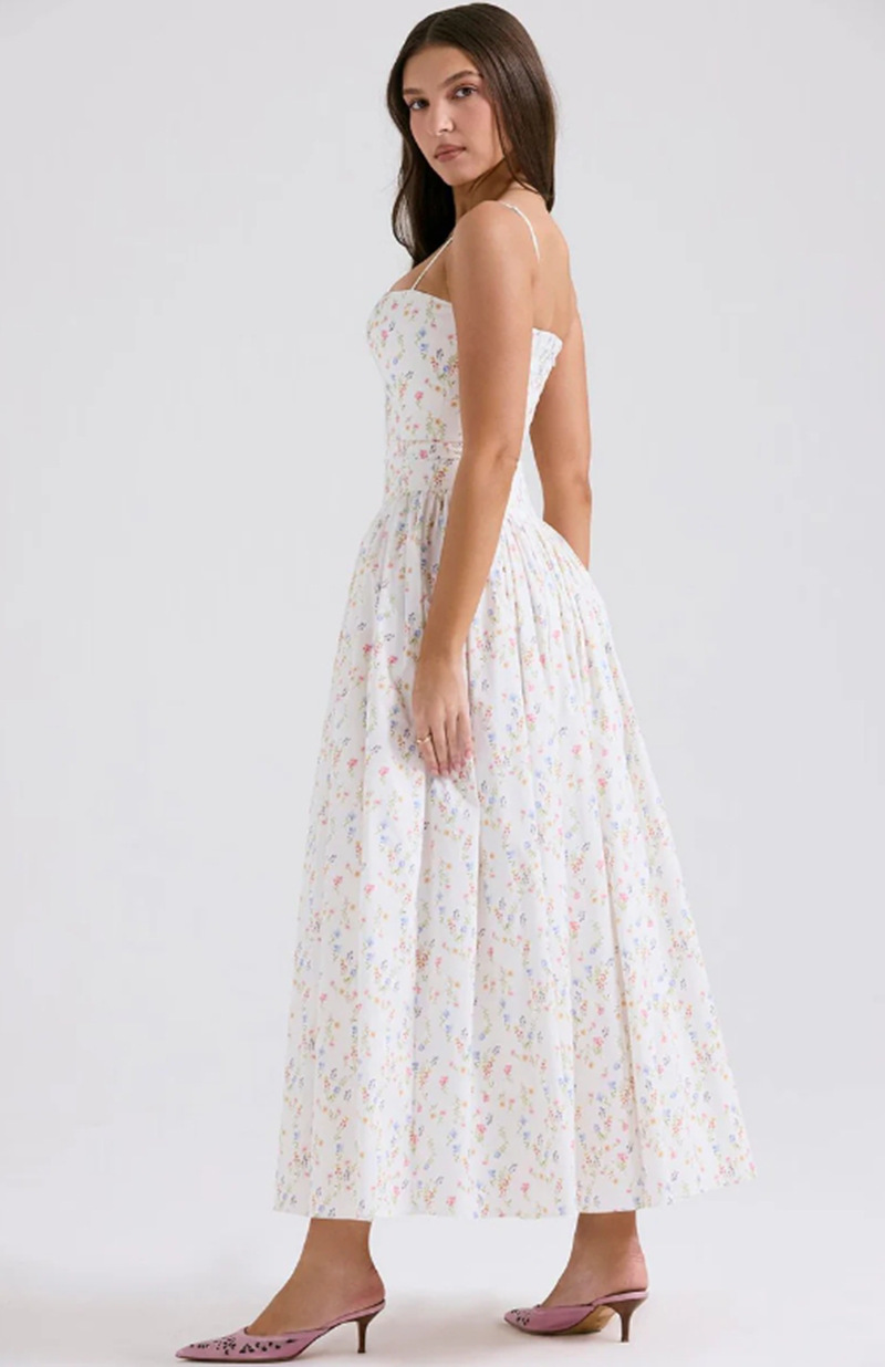 Floral Sleeveless Slip Dress Slimming Elegant Midi Dress for Women