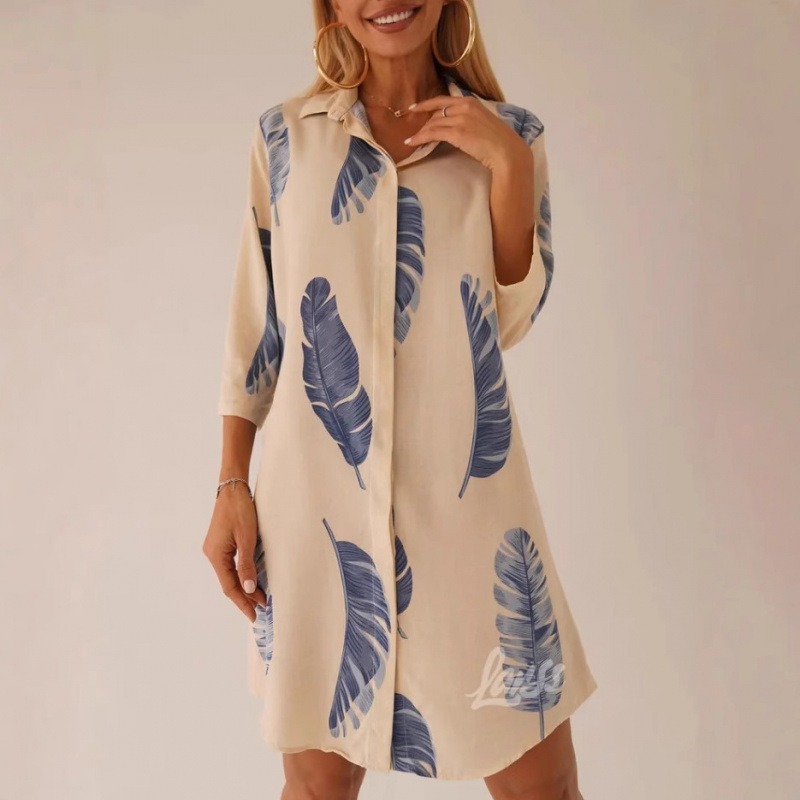 Floral Print Collared Single-Breasted Shirt Dress