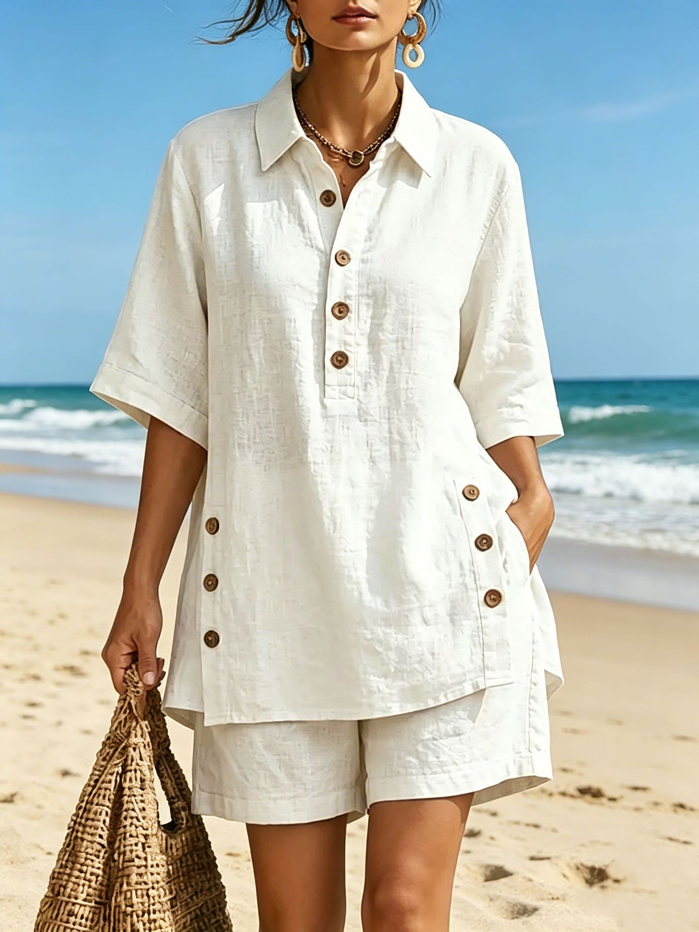 Women's Short Sleeve Shirt and Loose Pants Two-Piece Set