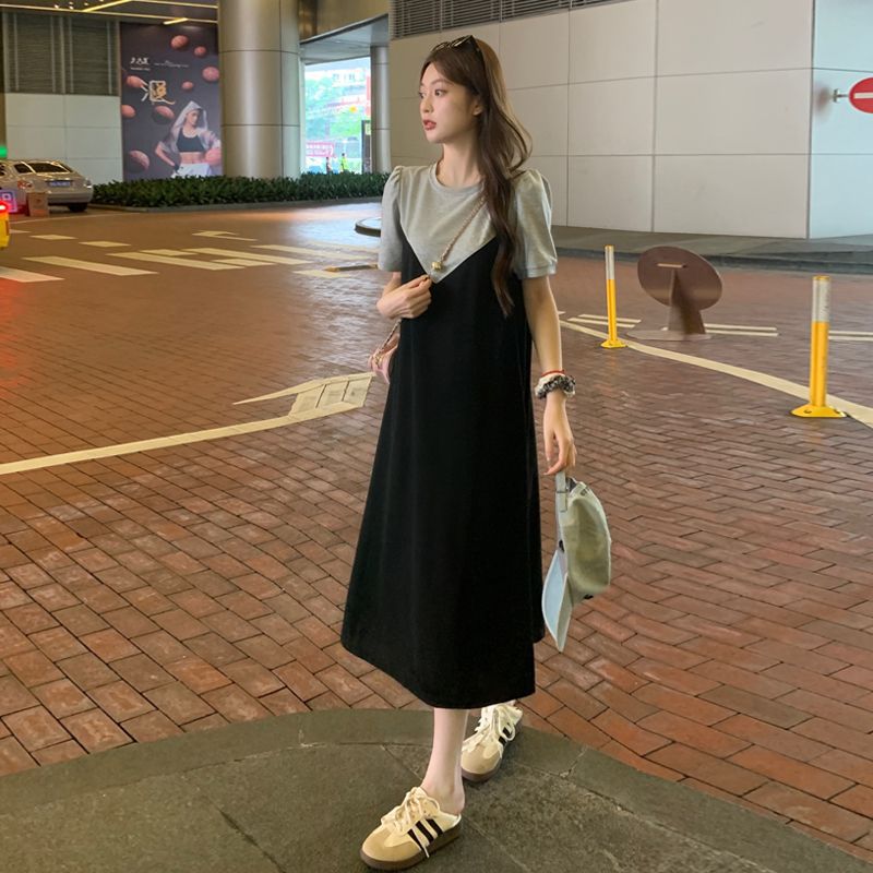 Color-Block Plus Size Short-Sleeve Midi Dress