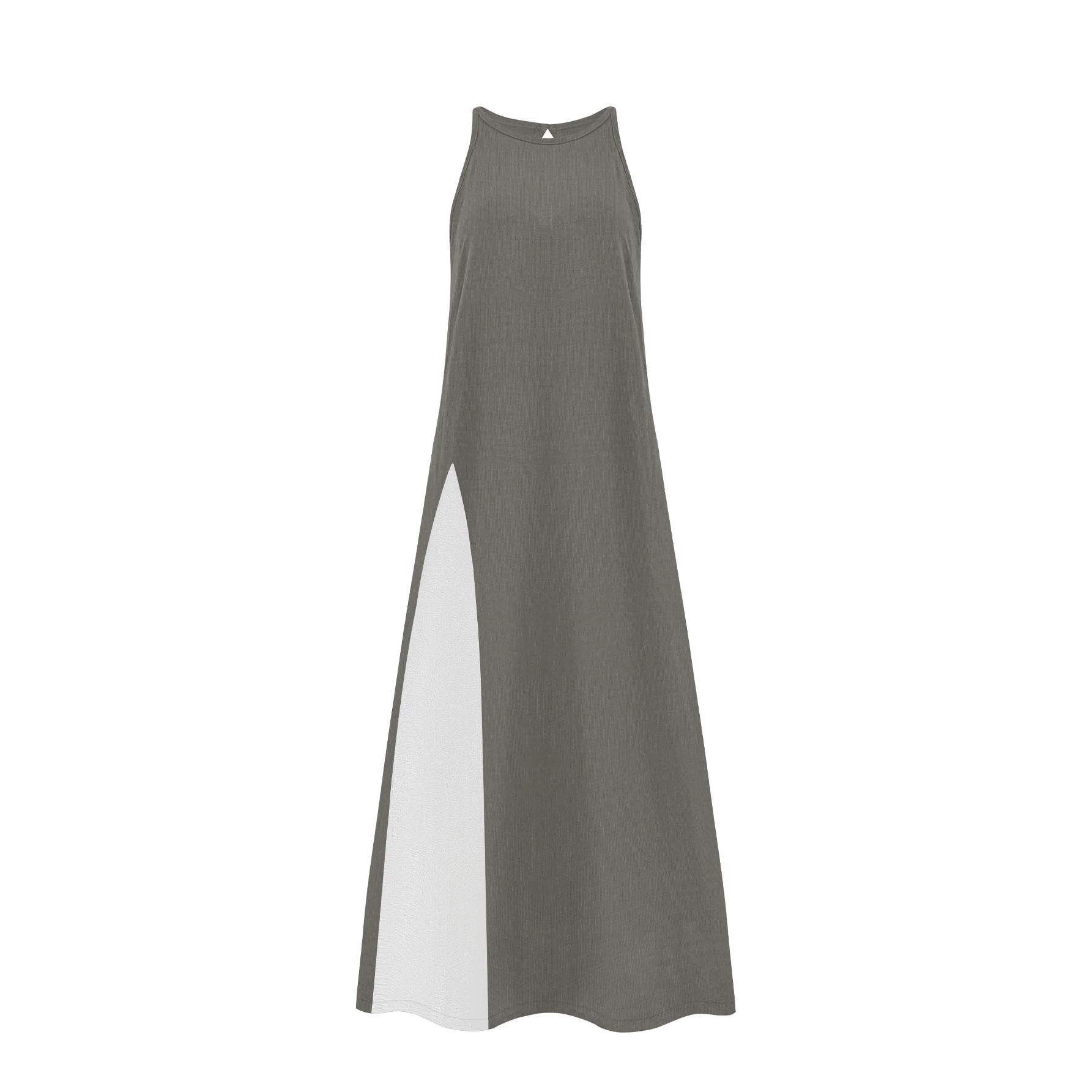 Color-Block Sleeveless Maxi Dress with Pockets