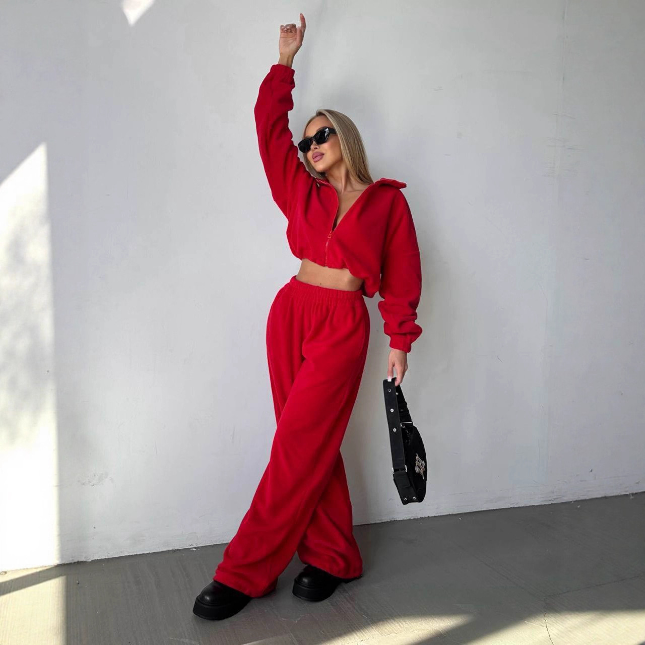 Women's Fleece-Lined Long-Sleeve Sweatsuit Two-Piece Set