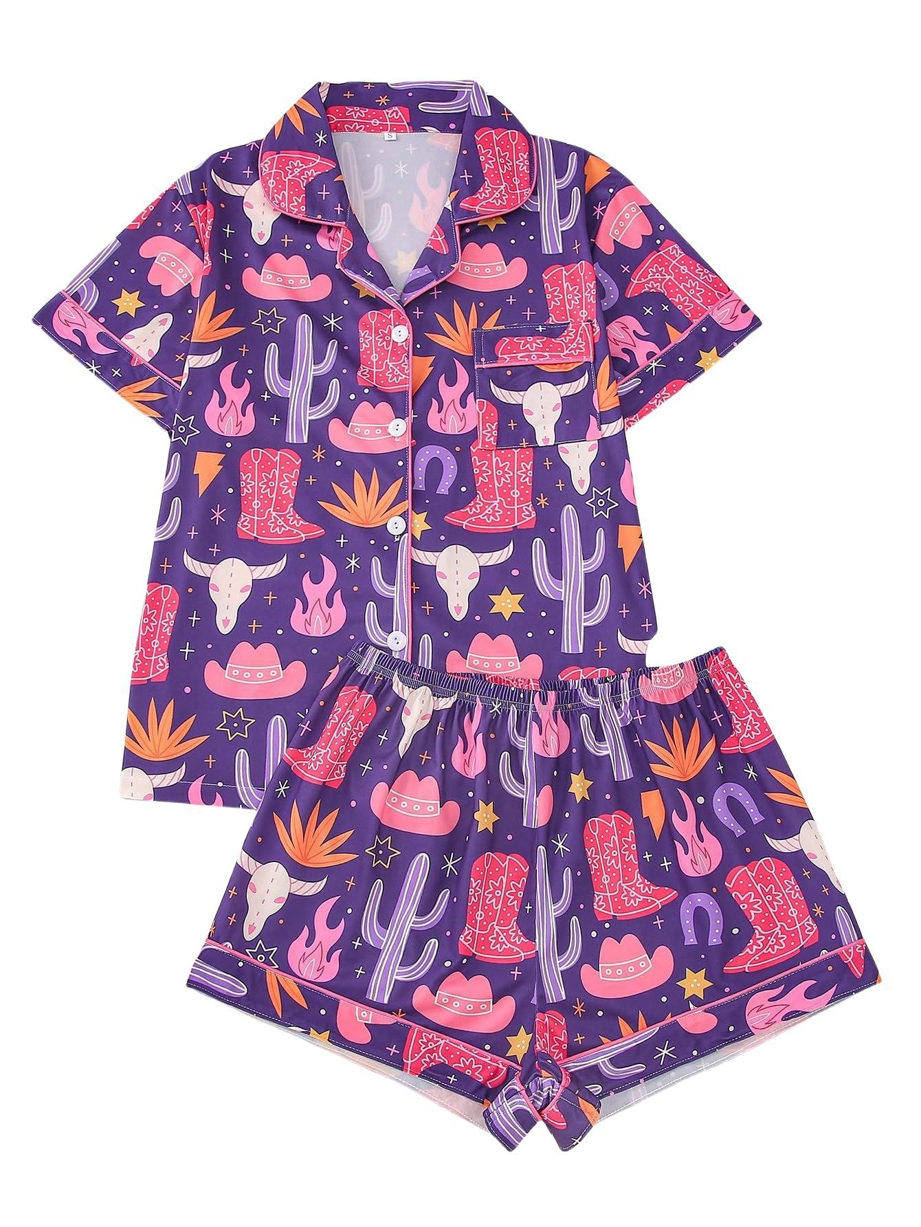 Women's Summer Hawaiian Print Short Sleeve Shirt Set