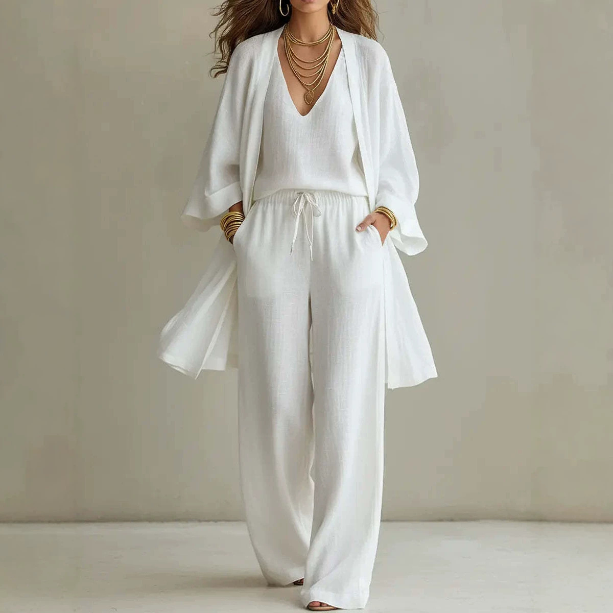Women's 3-Piece Loose Tank Top, Wide-Leg Pants & Cardigan Set