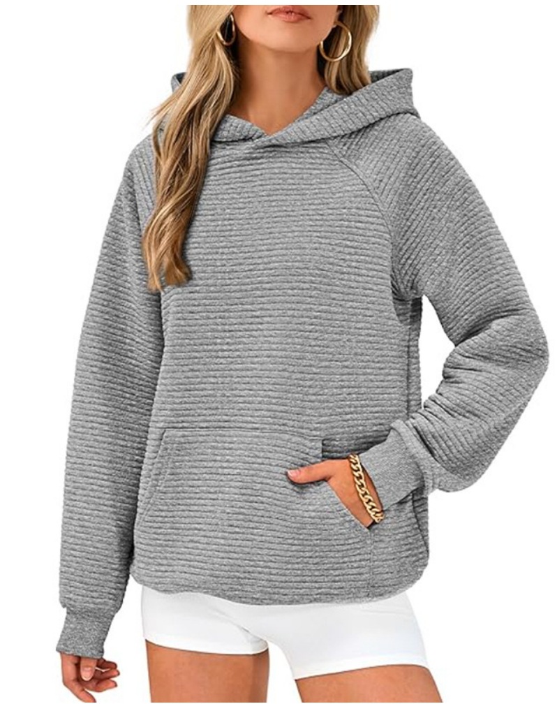 Striped Hooded Pullover Sweatshirt with Big Pocket