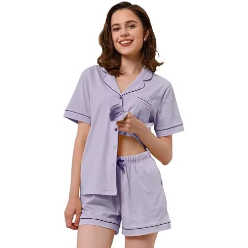 Women's Cuban Collar Short Sleeve Printed Shirt Set