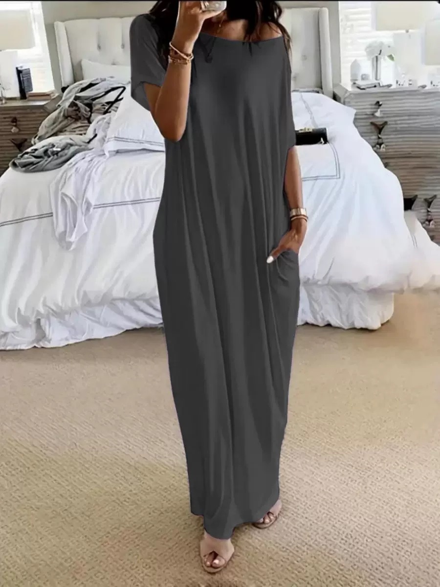 Women's Solid Short Sleeve Midi Casual Dress