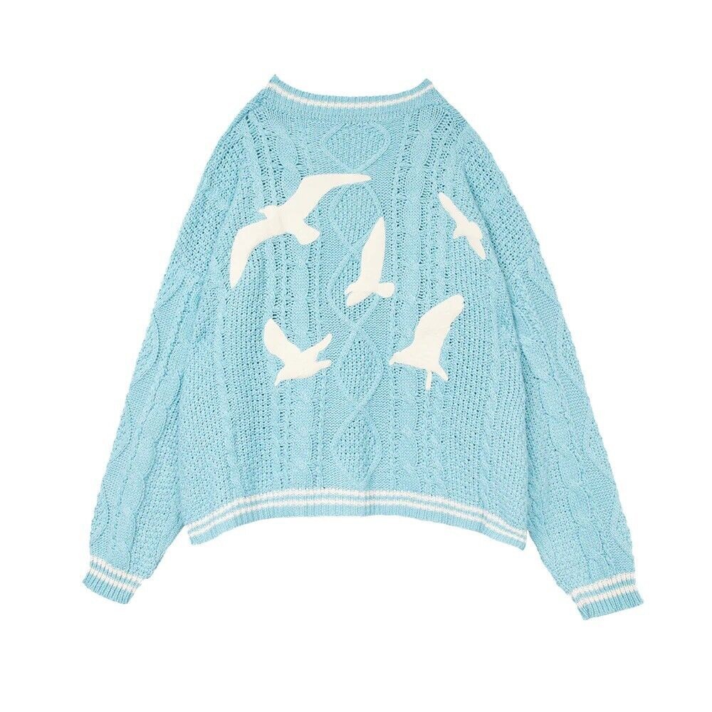 Embroidered V-Neck Knit Cardigan Loose Casual Sweater