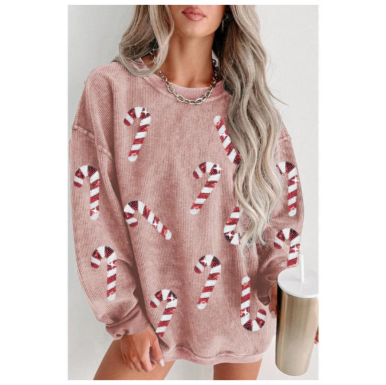 Women's Christmas Candy Cane Print Crewneck Sweatshirt