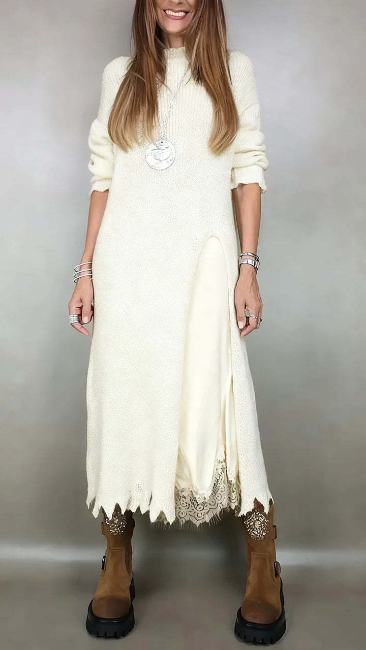 Lace Cami Slit Sweater Dress Two-Piece Set