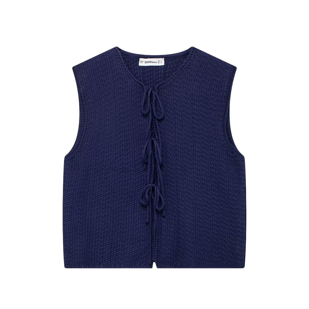 Bow Tie V-Neck Sleeveless Knit Vest