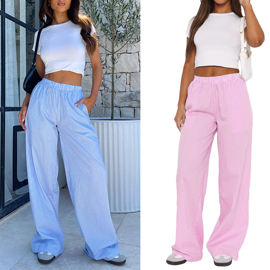 Women's Striped Wide-Leg High-Waist Casual Pants