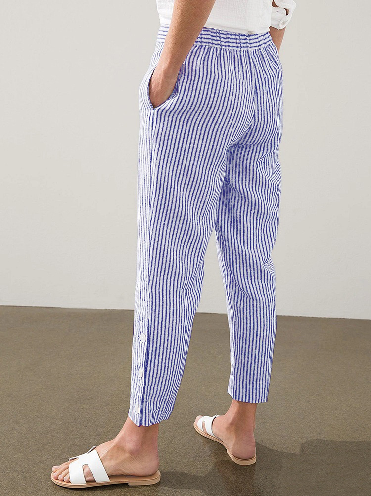 Striped Casual Pants Loose Elastic Waist Women
