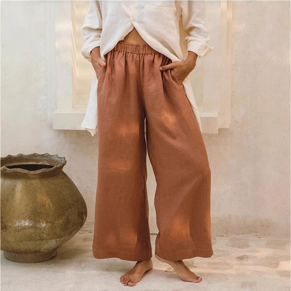 Women's Plus Size High Waist Wide Leg Pants Casual Cotton Blend