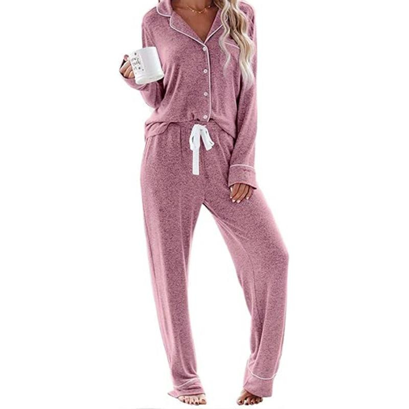 Women's Cuban Collar Printed Long Sleeve Button Set