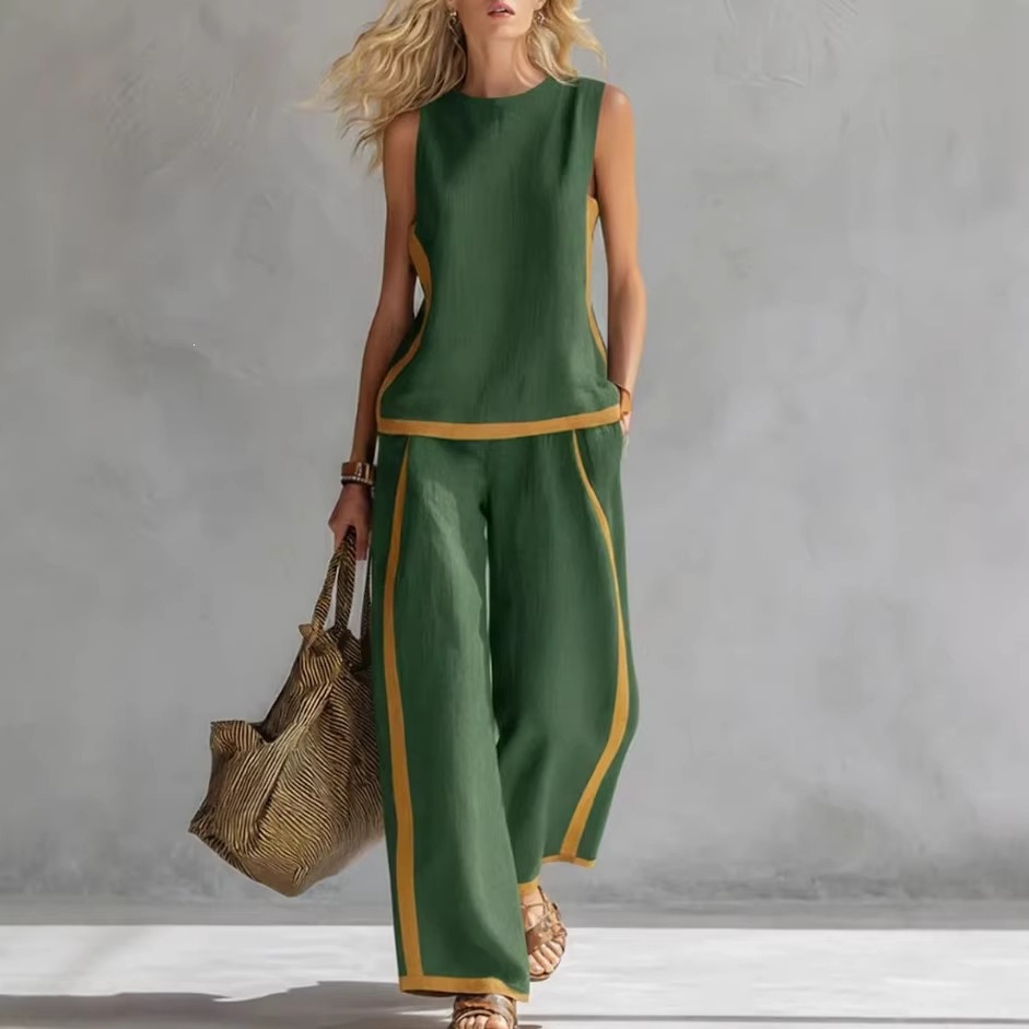 Women's Summer Sleeveless Vest and Pants Set Casual Commuter Two-Piece