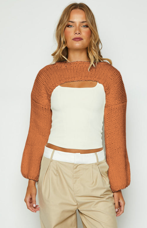 Women's Long Sleeve Cropped Knit Sweater Top