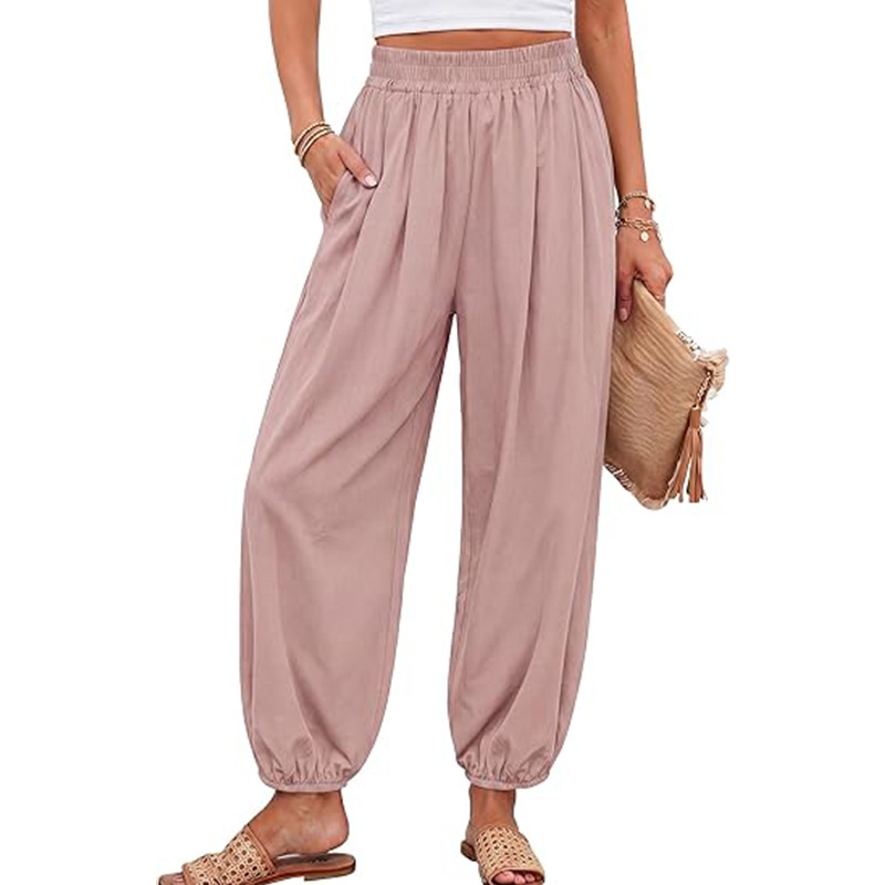 High-Waist Lantern Pants with Cuffed Ankles, Loose Comfortable Women's Trousers