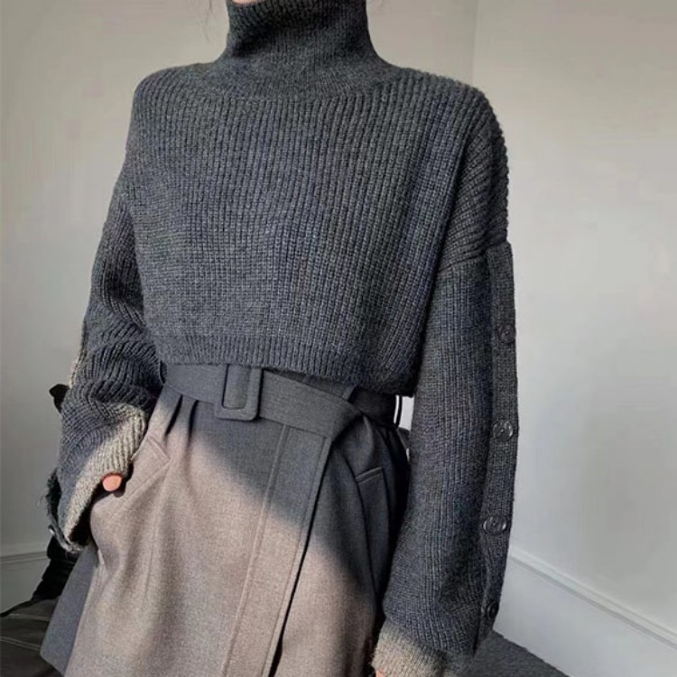 Women's Turtleneck Cropped Knit Sweater
