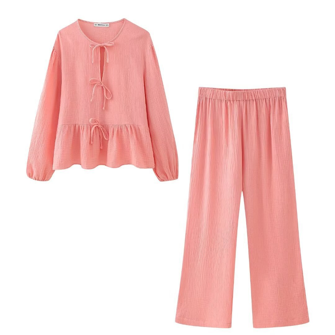Women's Relaxed Chiffon Top and Straight-Leg Pants Set