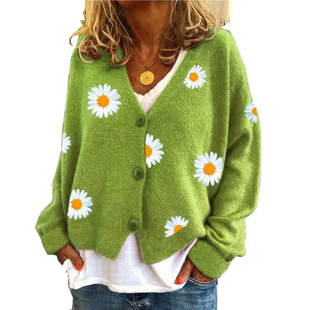 Women's Button-Front Floral Embroidered Knit Cardigan Sweater