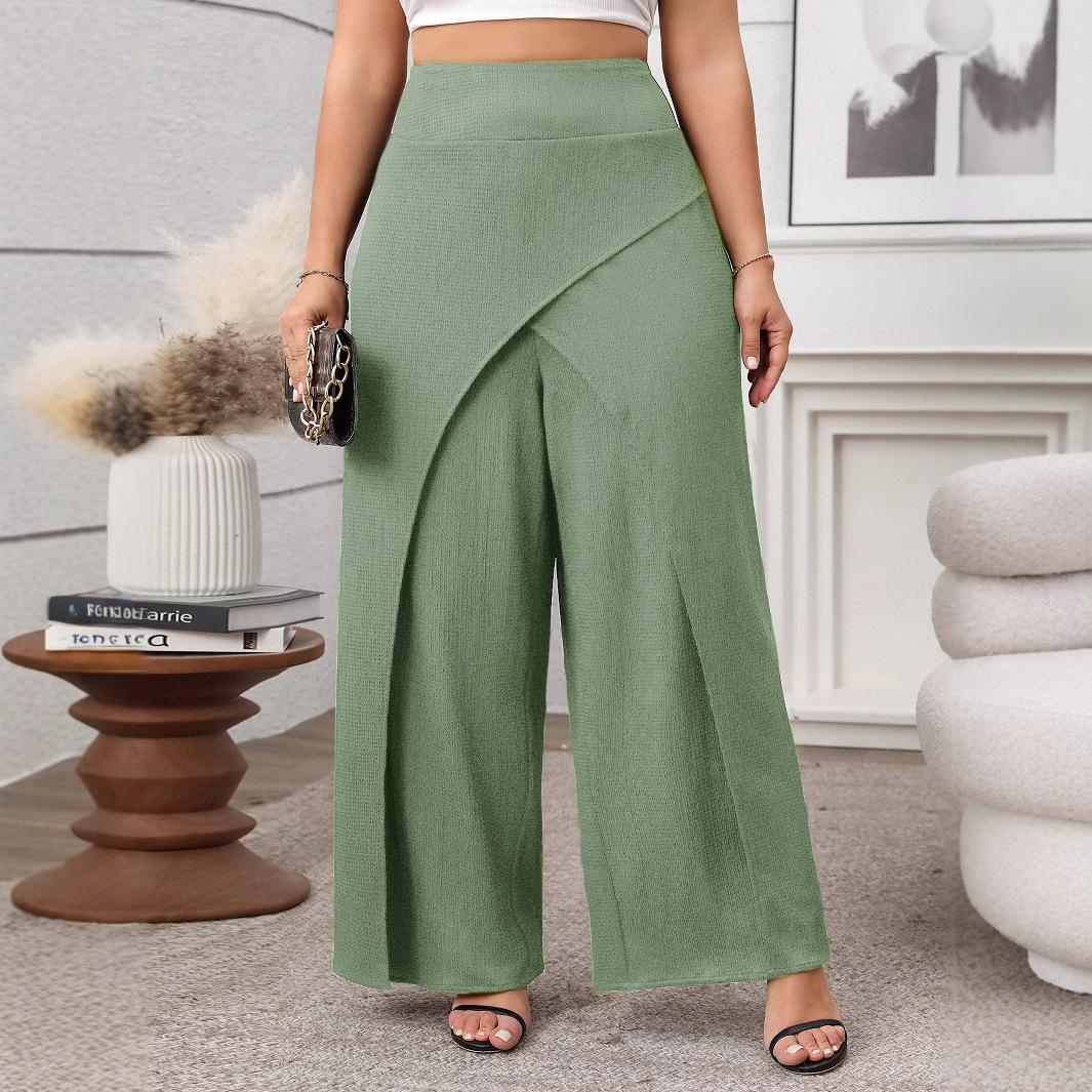 Women's Solid Color Loose Wide-Leg Pants High Waist Cropped