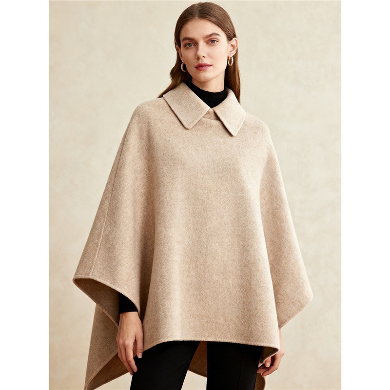 Women's Wool-Blend Long Cape Coat Slimming Elegant Cloak