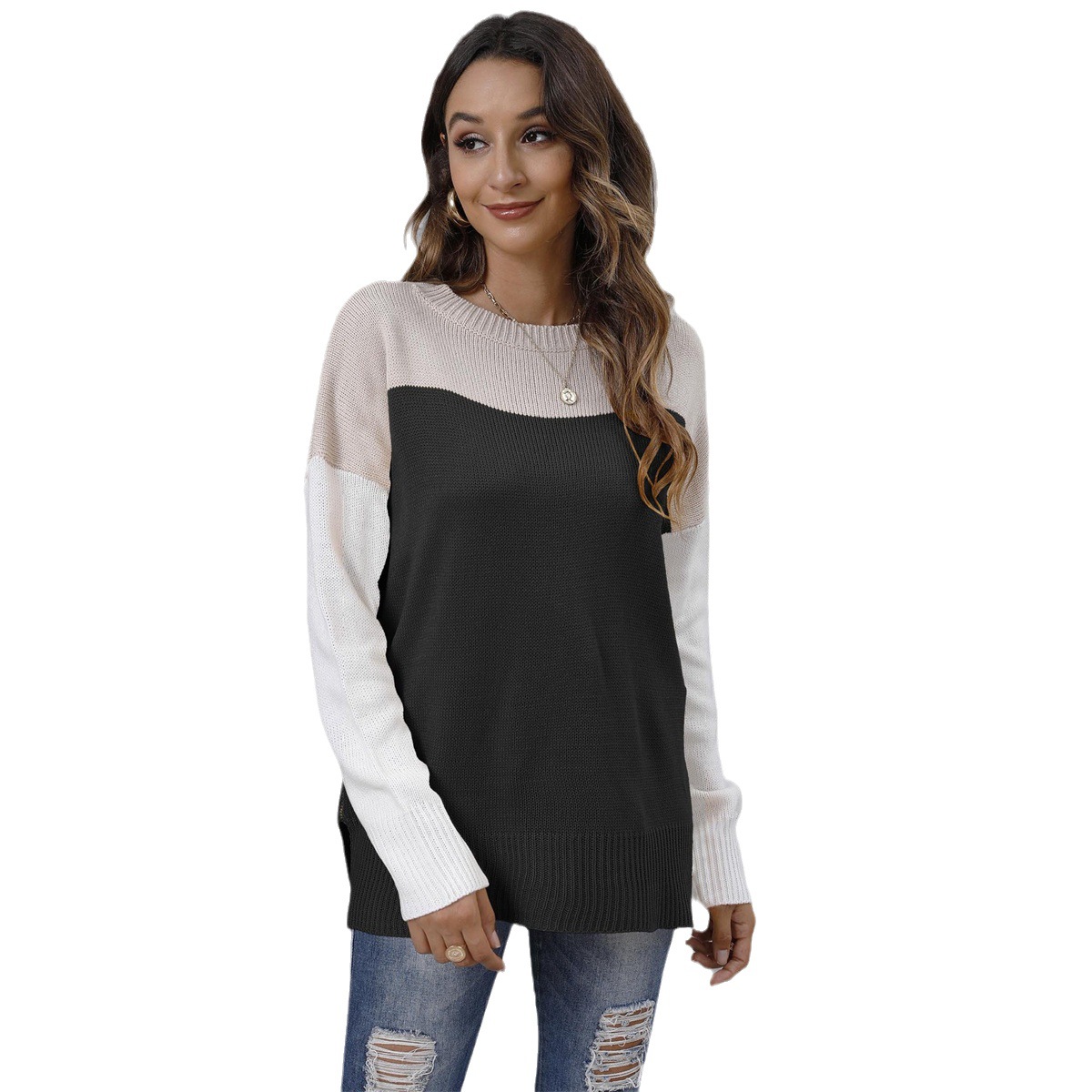 Women's Color Block Knit Pullover Sweater