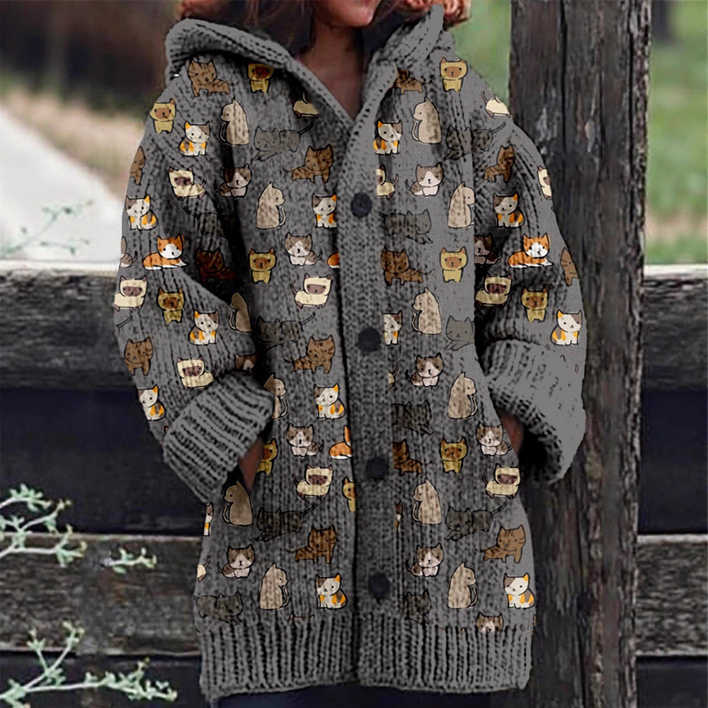 Women's Halloween Zombie Floral Print Hooded Button Cardigan Sweater