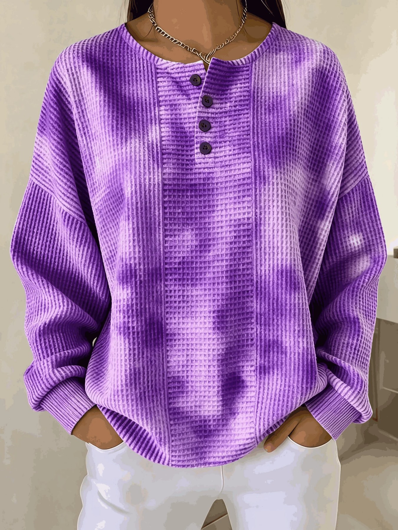 Women's Retro Plaid Print Button Sweatshirt