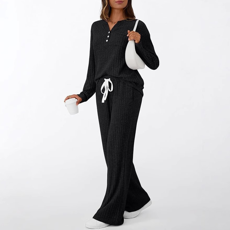 Women's V-Neck Two-Piece Pajama Set Long Sleeve Loungewear