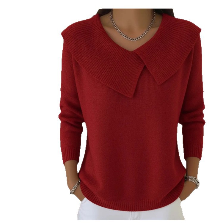 Korean Retro Collared Knit Sweater Slimming Lazy Style Pullover