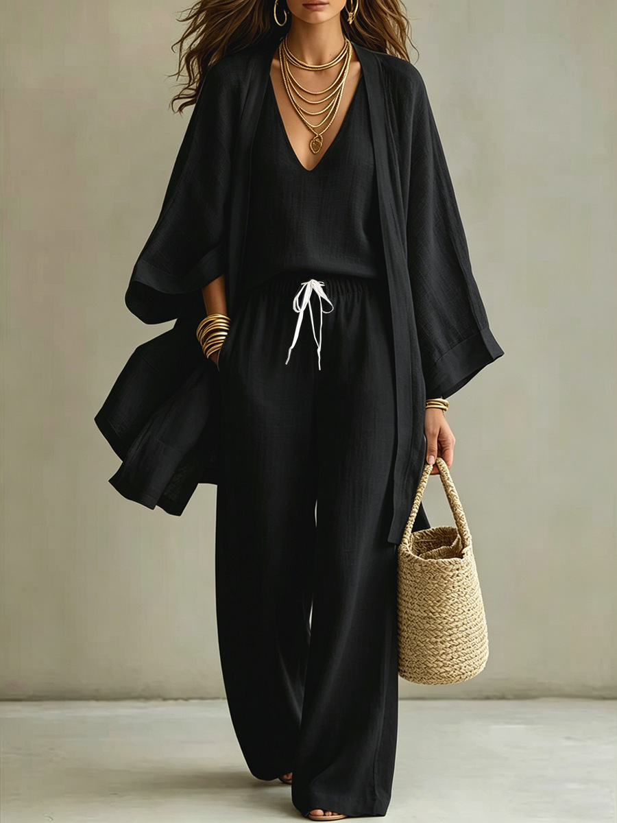 Women's 3-Piece Open-Front Cardigan, Sleeveless Tank & Pants Set